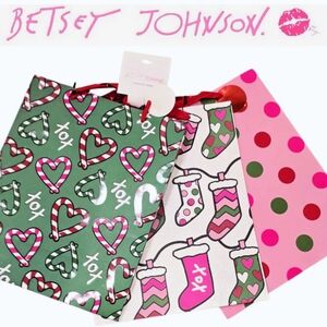 Betsey Johnson 3-PK Festive Candy Cane Heart and Stocking Gift Bags